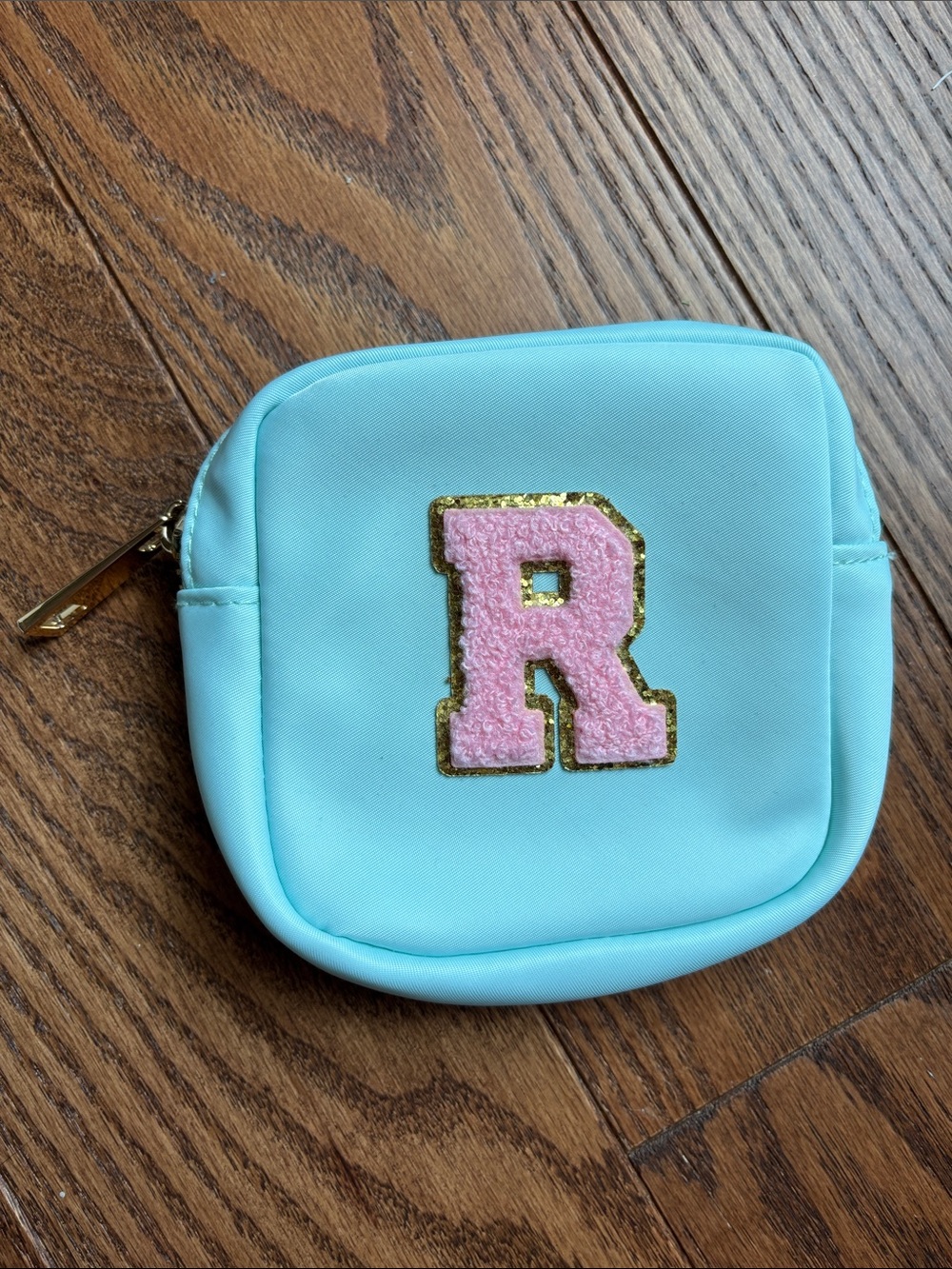 Zip Pouch with Pink Chenille 'R' patch